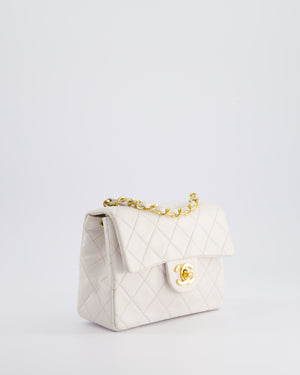 Chanel Vintage White Mini Square Bag in Lambskin Leather with 24K Gold Hardware