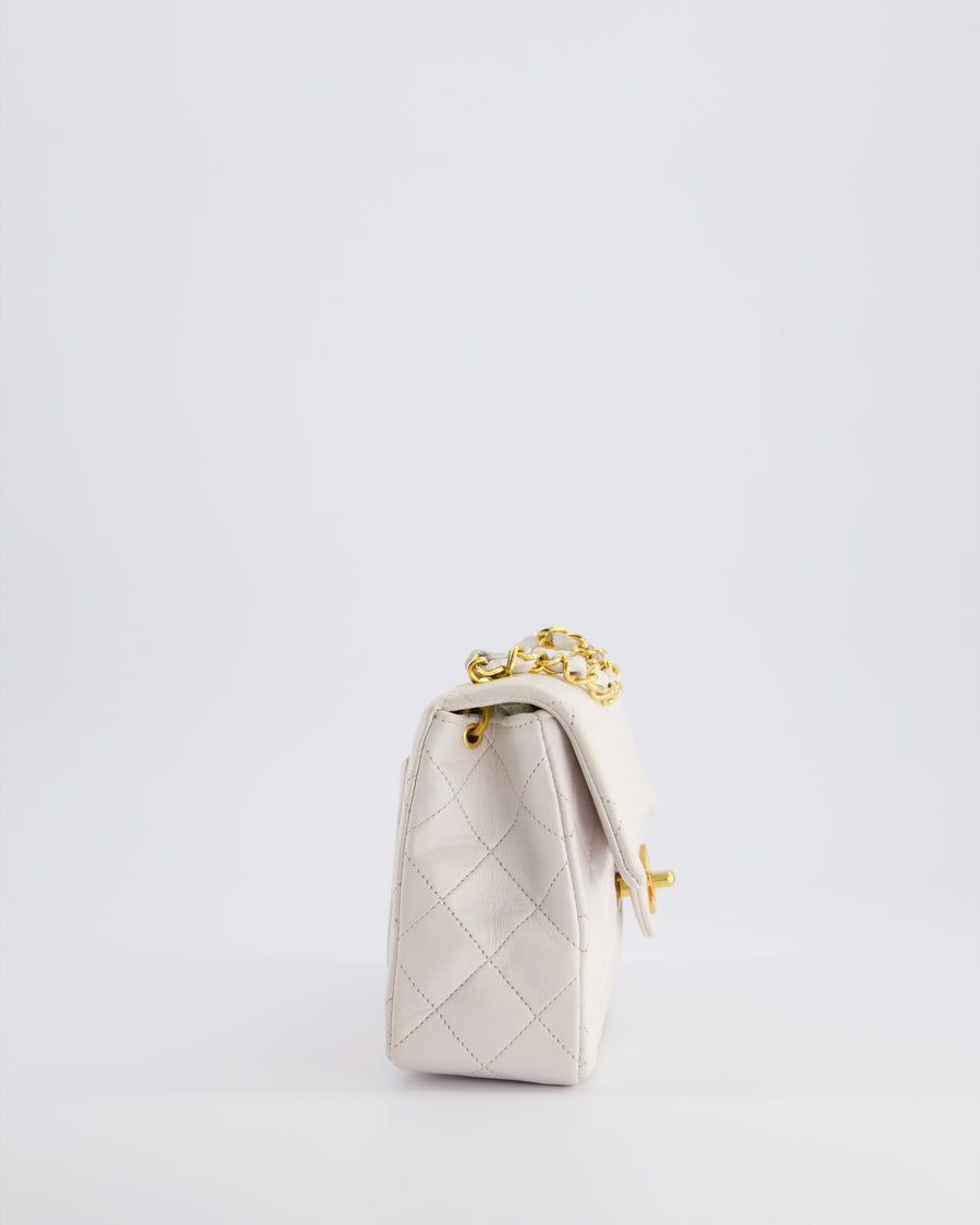 Chanel Vintage White Mini Square Bag in Lambskin Leather with 24K Gold Hardware