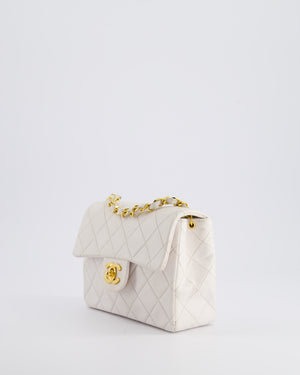 Chanel Vintage White Mini Square Bag in Lambskin Leather with 24K Gold Hardware