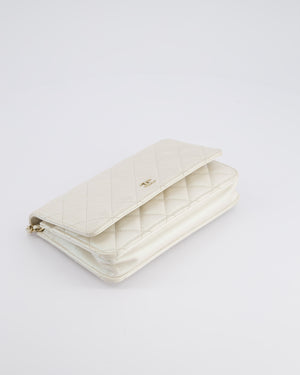 *HOT* Chanel Pearlescent Off-White Wallet on Chain Bag in Calfskin Leather with Champagne Gold Hardware