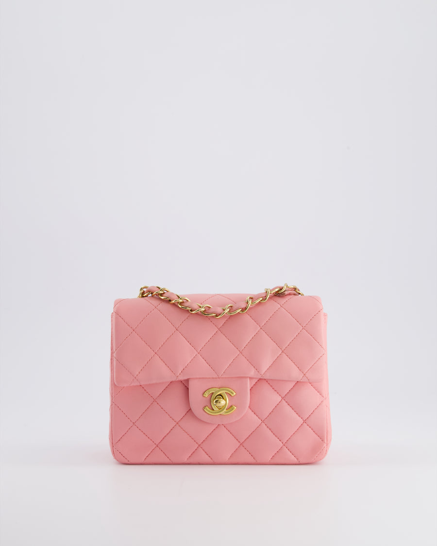 *RARE* Chanel Vintage Bubblegum Pink Mini Square Flap Bag in Lambskin Leather with 24K Gold Hardware