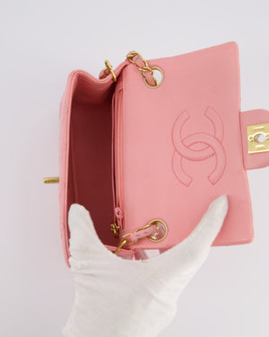 *RARE* Chanel Vintage Bubblegum Pink Mini Square Flap Bag in Lambskin Leather with 24K Gold Hardware