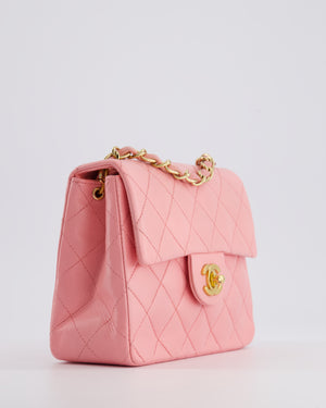 *RARE* Chanel Vintage Bubblegum Pink Mini Square Flap Bag in Lambskin Leather with 24K Gold Hardware