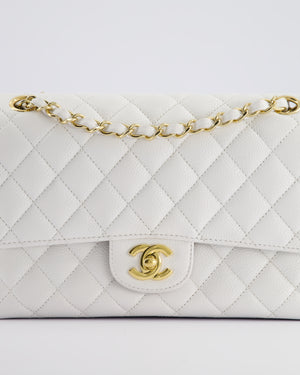 *RARE* Chanel White Medium Classic Double Flap in Caviar Leather with Gold Hardware