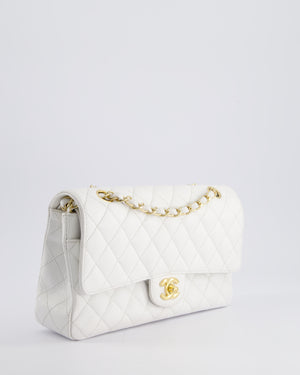 *RARE* Chanel White Medium Classic Double Flap in Caviar Leather with Gold Hardware