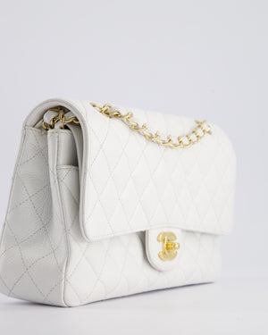 *RARE* Chanel White Medium Classic Double Flap in Caviar Leather with Gold Hardware