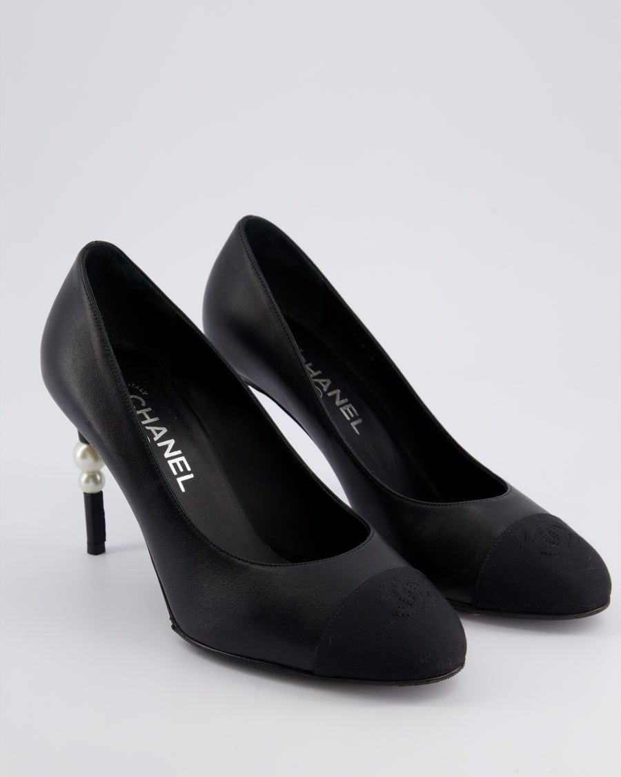 *HOT* Chanel Black Leather Pumps with Pearls 
CC Logo Details Size EU 40C