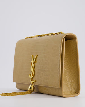 Saint Laurent Beige Lizard Embossed Kate Tassel Bag with Gold Hardware