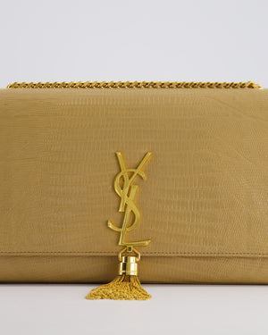 Saint Laurent Beige Lizard Embossed Kate Tassel Bag with Gold Hardware