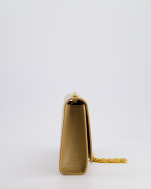 Saint Laurent Beige Lizard Embossed Kate Tassel Bag with Gold Hardware