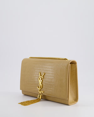 Saint Laurent Beige Lizard Embossed Kate Tassel Bag with Gold Hardware