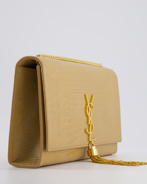 Saint Laurent Beige Lizard Embossed Kate Tassel Bag with Gold Hardware