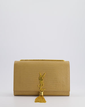 Saint Laurent Beige Lizard Embossed Kate Tassel Bag with Gold Hardware