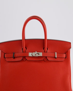 Hermès Birkin 25cm Retourne Bag in Geranium Togo Leather with Palladium Hardware