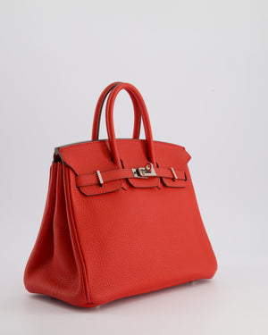 Hermès Birkin 25cm Retourne Bag in Geranium Togo Leather with Palladium Hardware