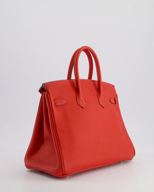 Hermès Birkin 25cm Retourne Bag in Geranium Togo Leather with Palladium Hardware