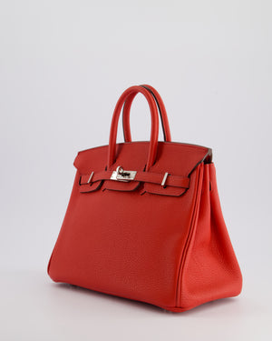 Hermès Birkin 25cm Retourne Bag in Geranium Togo Leather with Palladium Hardware