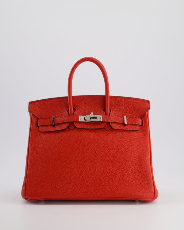 Hermès Birkin 25cm Retourne Bag in Geranium Togo Leather with Palladium Hardware