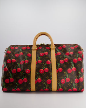 *COLLECTORS PIECE* Louis Vuitton x Murakami Vintage Cherry Brown Monogram Keepall 45 with Gold Hardware