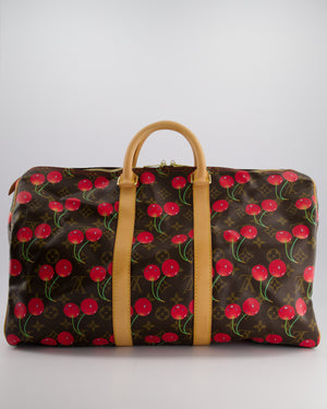 *COLLECTORS PIECE* Louis Vuitton x Murakami Vintage Cherry Brown Monogram Keepall 45 with Gold Hardware