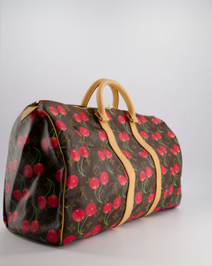 *COLLECTORS PIECE* Louis Vuitton x Murakami Vintage Cherry Brown Monogram Keepall 45 with Gold Hardware