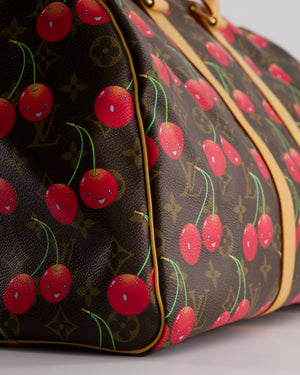 *COLLECTORS PIECE* Louis Vuitton x Murakami Vintage Cherry Brown Monogram Keepall 45 with Gold Hardware