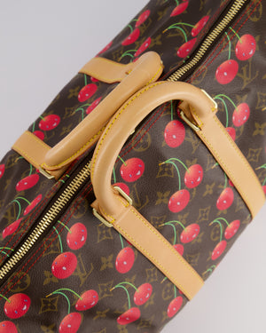 *COLLECTORS PIECE* Louis Vuitton x Murakami Vintage Cherry Brown Monogram Keepall 45 with Gold Hardware