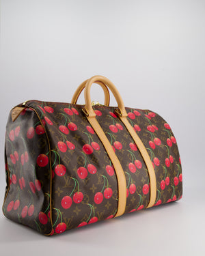 *COLLECTORS PIECE* Louis Vuitton x Murakami Vintage Cherry Brown Monogram Keepall 45 with Gold Hardware