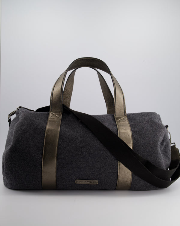 Brunello Cucinelli Grey Felt Duffle Bag with Gunmetal Grey Hardware