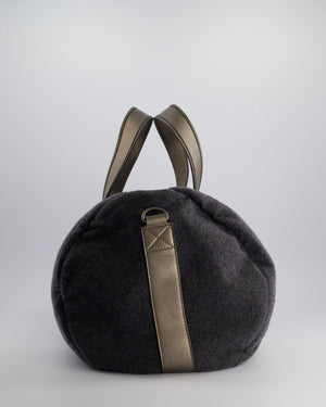 Brunello Cucinelli Grey Felt Duffle Bag with Gunmetal Grey Hardware