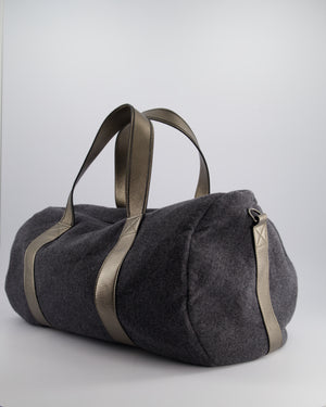 Brunello Cucinelli Grey Felt Duffle Bag with Gunmetal Grey Hardware