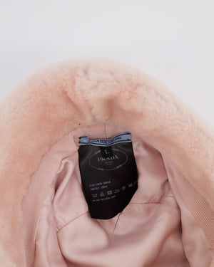 Prada Pink Shearling Bucket Hat with Logo Size L