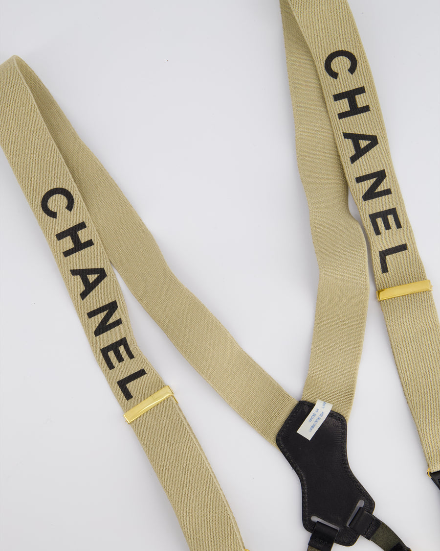 Chanel Vintage 1990s Beige Black Logo Ski Suspender Braces