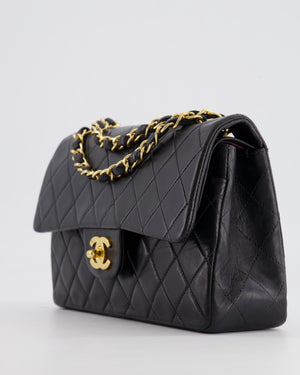 Chanel Vintage Black Small Double Flap Bag in Lambskin Leather with 24K Gold Hardware