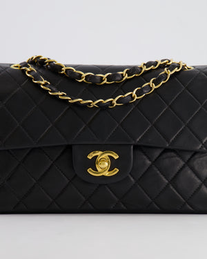 Chanel Vintage Black Small Double Flap Bag in Lambskin Leather with 24K Gold Hardware