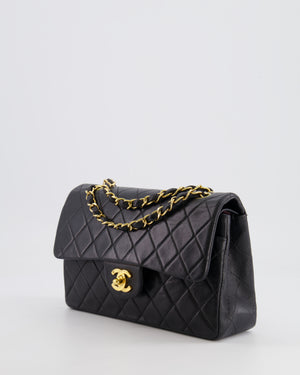 Chanel Vintage Black Small Double Flap Bag in Lambskin Leather with 24K Gold Hardware