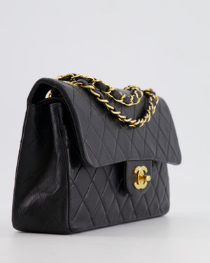 Chanel Vintage Black Small Double Flap Bag in Lambskin Leather with 24K Gold Hardware