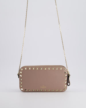 Valentino Dusty Pink Rockstud Double Zip Crossbody Camera Bag with Gold Hardware