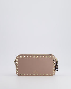 Valentino Dusty Pink Rockstud Double Zip Crossbody Camera Bag with Gold Hardware