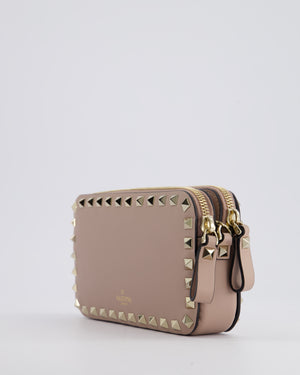 Valentino Dusty Pink Rockstud Double Zip Crossbody Camera Bag with Gold Hardware