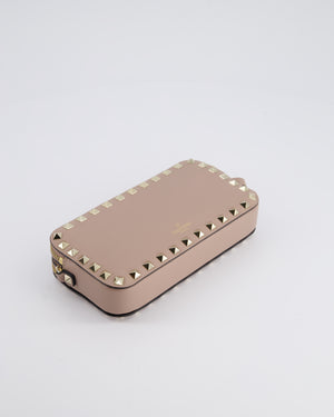 Valentino Dusty Pink Rockstud Double Zip Crossbody Camera Bag with Gold Hardware