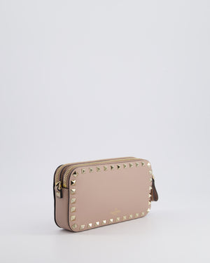 Valentino Dusty Pink Rockstud Double Zip Crossbody Camera Bag with Gold Hardware