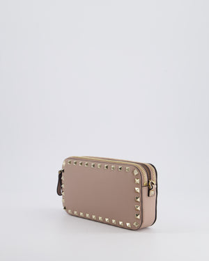 Valentino Dusty Pink Rockstud Double Zip Crossbody Camera Bag with Gold Hardware