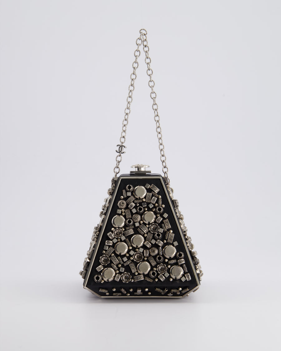 *RARE* Chanel 2012 Pre-Fall Paris-Bombay Collection Black Leather 
Silver Hardware Detail Pyramid Evening Bag