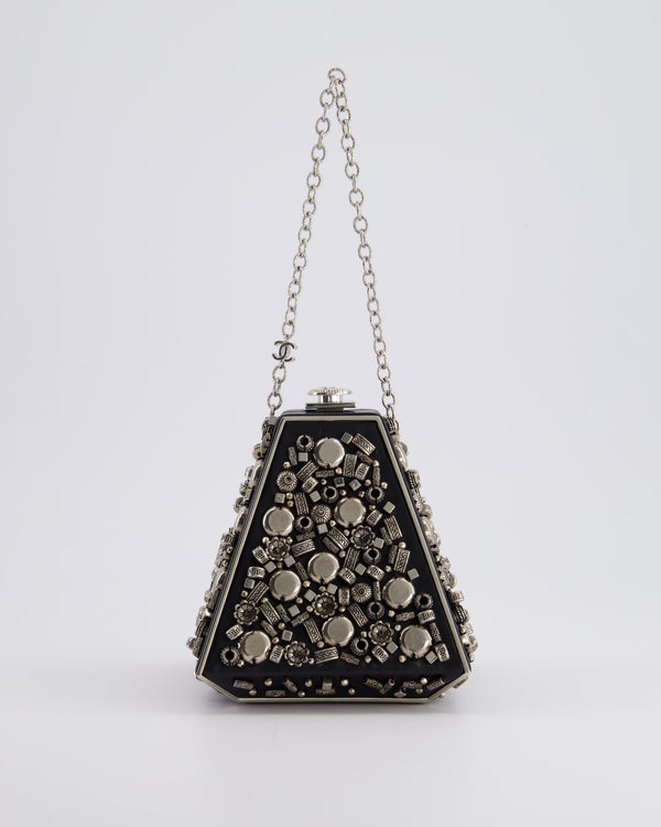 *RARE* Chanel 2012 Pre-Fall Paris-Bombay Collection Black Leather 
Silver Hardware Detail Pyramid Evening Bag