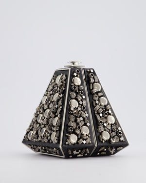 *RARE* Chanel 2012 Pre-Fall Paris-Bombay Collection Black Leather 
Silver Hardware Detail Pyramid Evening Bag