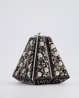 *RARE* Chanel 2012 Pre-Fall Paris-Bombay Collection Black Leather 
Silver Hardware Detail Pyramid Evening Bag