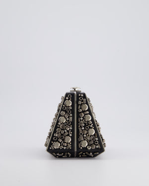 *RARE* Chanel 2012 Pre-Fall Paris-Bombay Collection Black Leather 
Silver Hardware Detail Pyramid Evening Bag