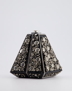 *RARE* Chanel 2012 Pre-Fall Paris-Bombay Collection Black Leather 
Silver Hardware Detail Pyramid Evening Bag