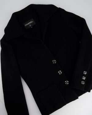 Chanel Black Wool Blazer with Silver and Blue Button Detail Size FR 34 (UK 6)